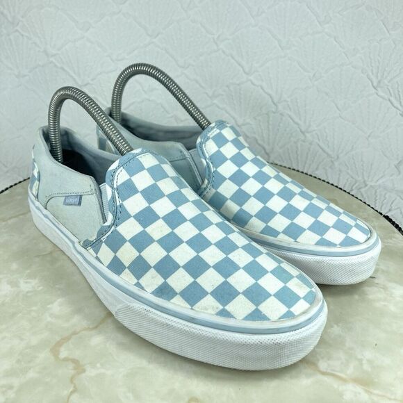 Vans Slip On Checkerboard Skate Shoes 8.5 Blue Streetwear Casual Comfort Sneaker - Picture 2 of 13